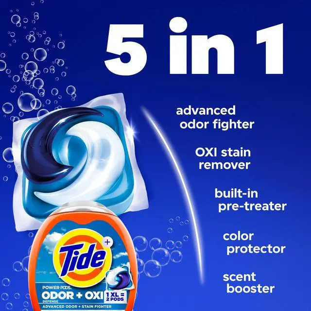 Alt view image 6 of 6 - Tide Odor Defense + Oxi Laundry Detergent Pacs, 45 Count, Original Scent, Advanced Odor + Stain Fighter