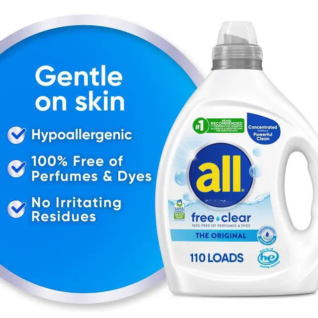 Alt view image 4 of 5 - All Free Clear Original Liquid Laundry Detergent for Sensitive Skin, Unscented, Hypoallergenic, Concentrated, 82.5oz, 110 Loads