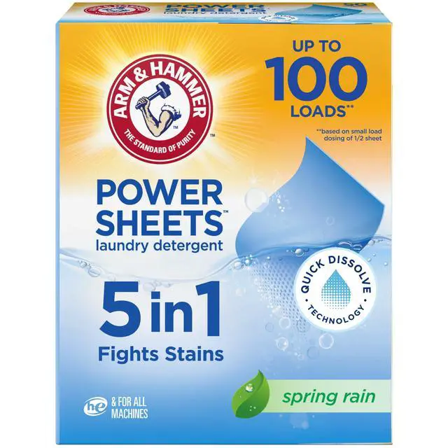 Main image of 5-in-1 Power Sheets Laundry Detergent, ARM & HAMMER, Spring Rain, 50 Count