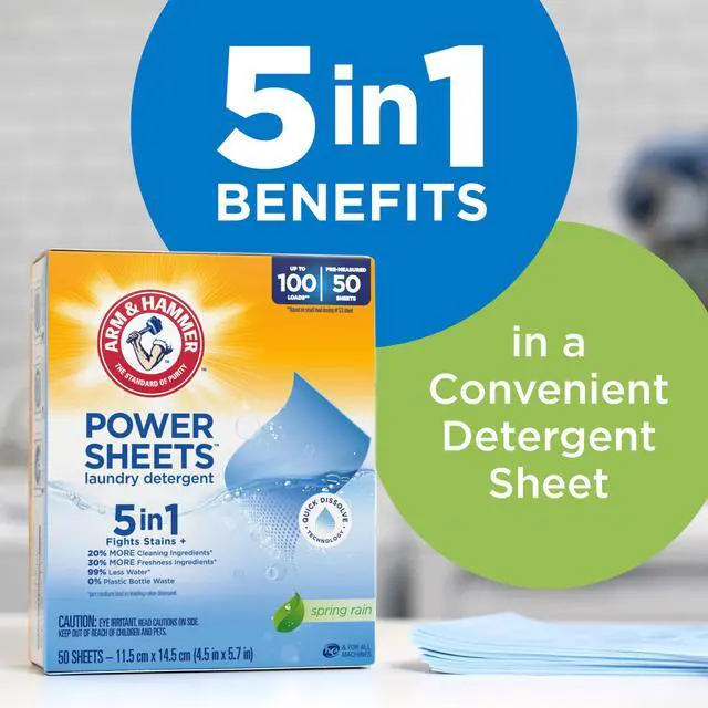 Alt view image 3 of 6 - 5-in-1 Power Sheets Laundry Detergent, ARM & HAMMER, Spring Rain, 50 Count