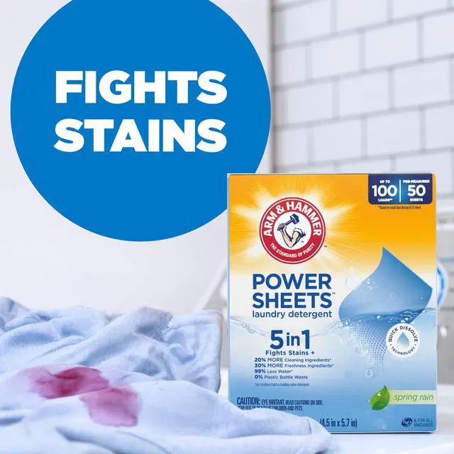 Alt view image 6 of 6 - 5-in-1 Power Sheets Laundry Detergent, ARM & HAMMER, Spring Rain, 50 Count