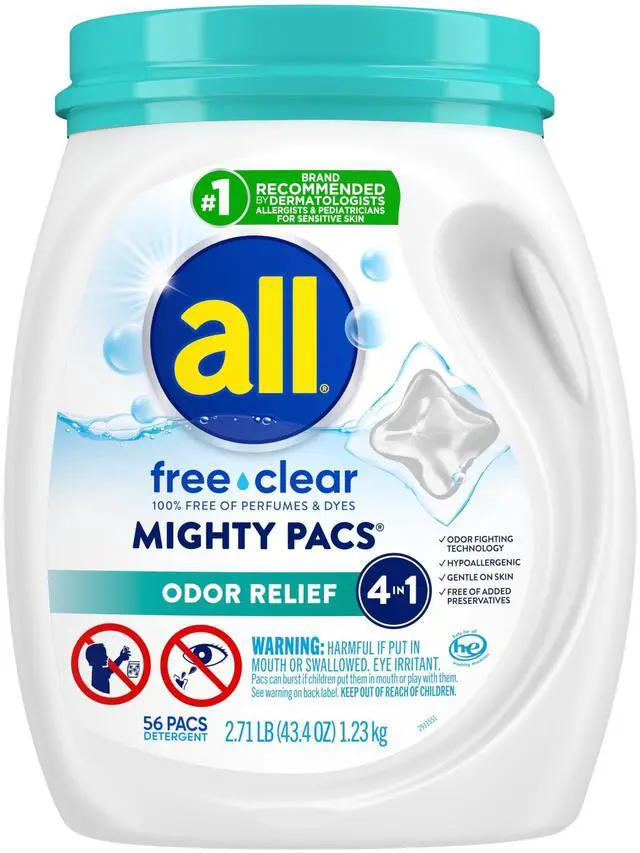 Main image of All MIGHTY Pacs Laundry Detergent for Sensitive Skin, Odor Relief, 56 Count