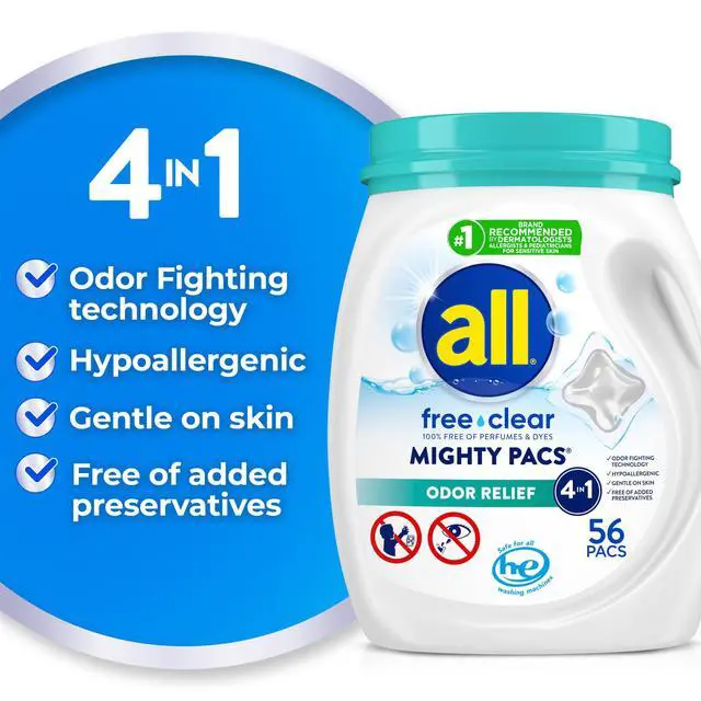 Alt view image 6 of 6 - All MIGHTY Pacs Laundry Detergent for Sensitive Skin, Odor Relief, 56 Count