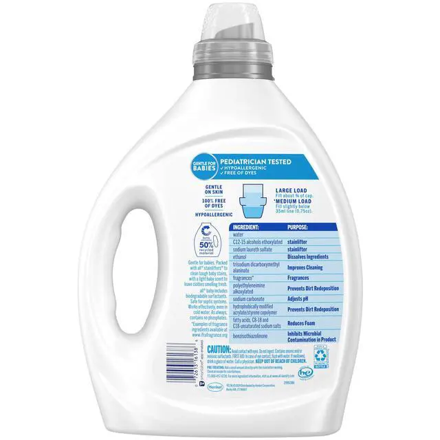 Alt view image 6 of 6 - All Liquid Laundry Detergent, Baby Powder Scent, 75fl oz, 100 Loads