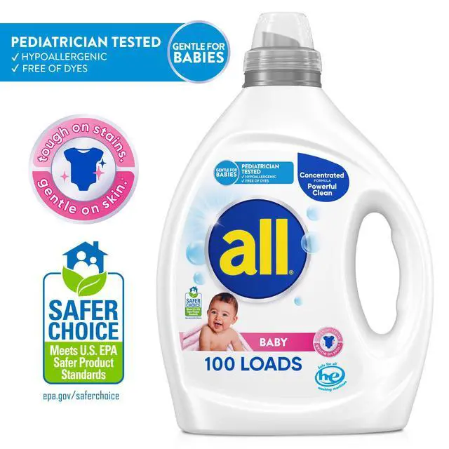 Alt view image 3 of 6 - All Liquid Laundry Detergent, Baby Powder Scent, 75fl oz, 100 Loads
