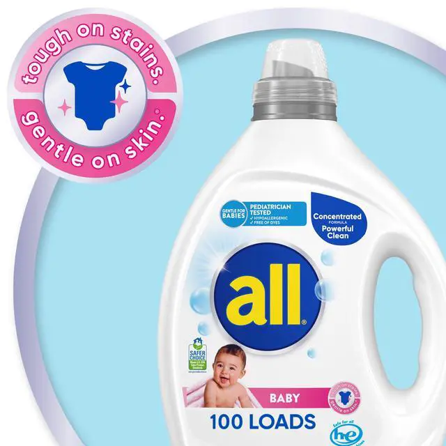 Alt view image 5 of 6 - All Liquid Laundry Detergent, Baby Powder Scent, 75fl oz, 100 Loads