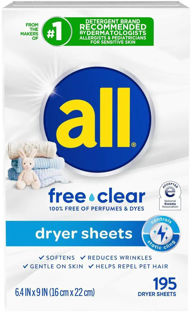 Alt view image 2 of 6 - All Free Clear Fabric Softener Dryer Sheets for Sensitive Skin, 195 Count