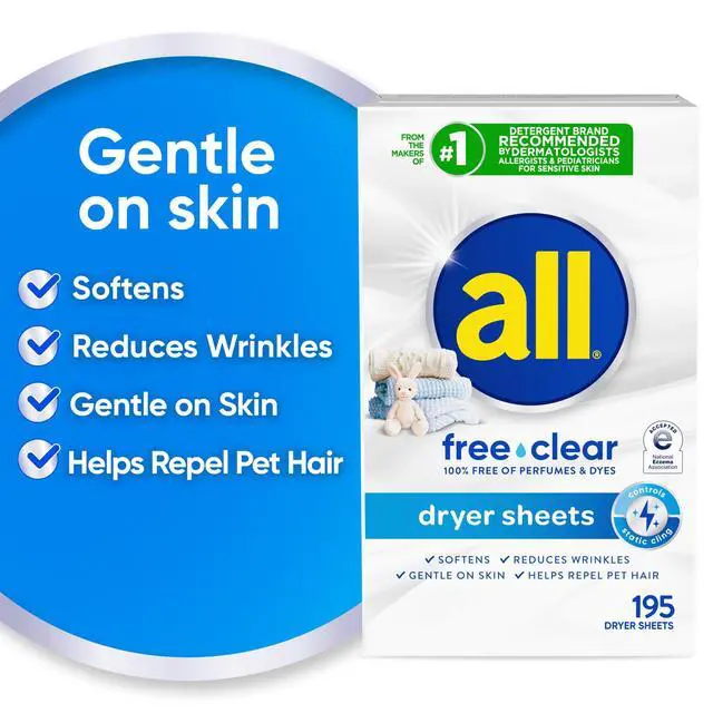 Alt view image 6 of 6 - All Free Clear Fabric Softener Dryer Sheets for Sensitive Skin, 195 Count