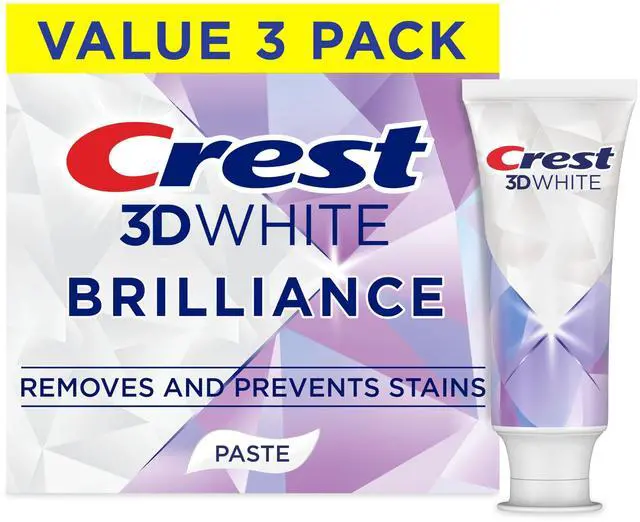 Main image of Crest 3D White Brilliance Bright Mint Teeth Whitening Toothpaste, 4.3 oz Pack of 3, 100% More Surface Stain Removal, 24 Hour Active Stain Prevention, Whiter Teeth in 3 Da