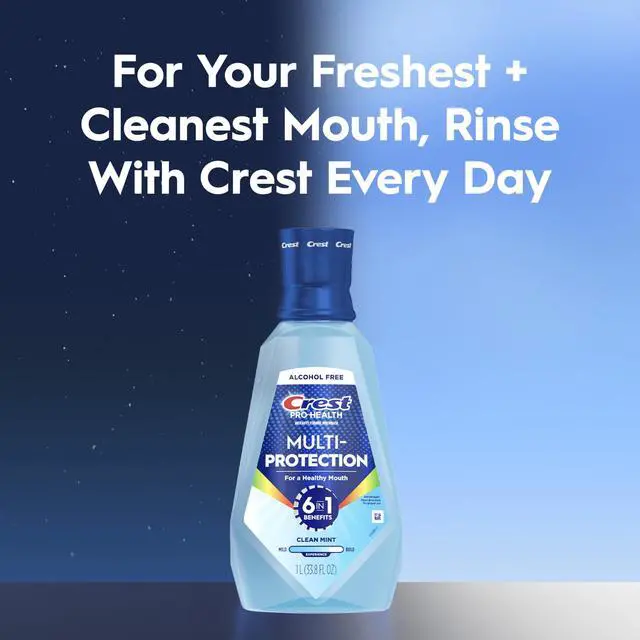 Alt view image 6 of 6 - Crest Pro Health Multi-Protection Mouthwash 1L 2 Pack, Alcohol Free, Fluoride, Enamel Repair, Breath Freshener, Anti Cavity, Bad Breath Treatment for Adults, with CPC
