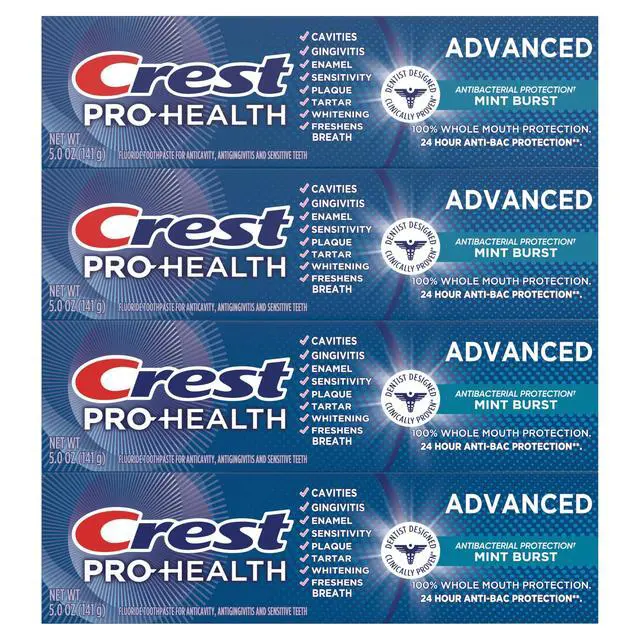 Alt view image 7 of 7 - Crest Pro-Health Advanced Antibacterial Protection Toothpaste, 5oz, 4 Pack - Teeth Whitening, Breath Freshener, for Sensitive Teeth, Gum Health, Gingivitis, Travel Size