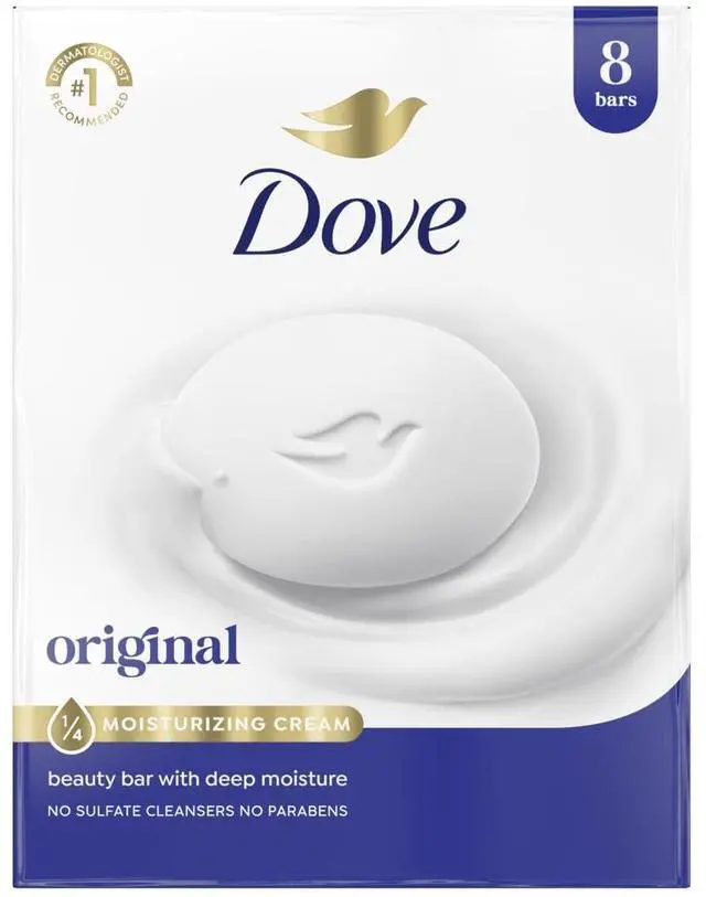 Main image of Dove Beauty Bar Soap Original 8 Count 3.75 oz with 1/4 Moisturizing Cream for Soft Smooth Skin