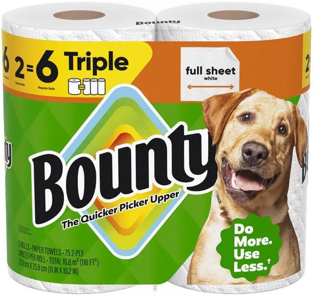 Main image of Bounty Full Sheet Paper Towels, 2 Triple Rolls = 6 Regular Rolls, White