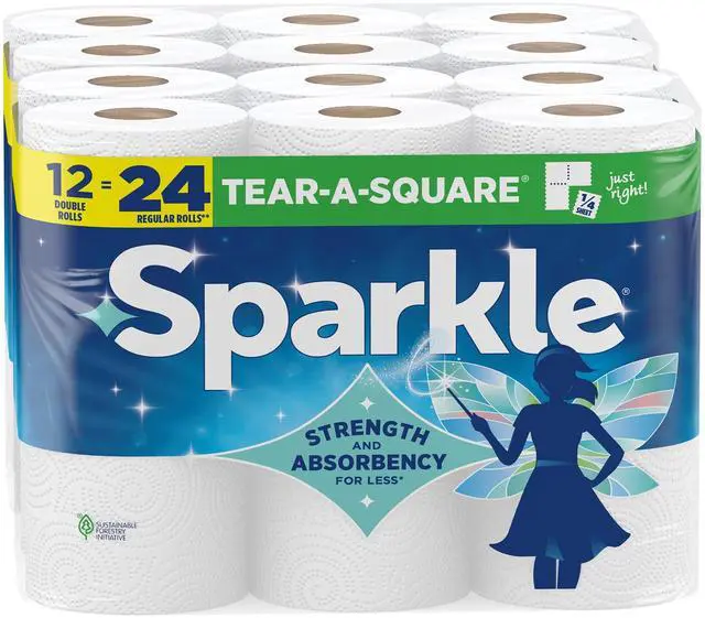 Main image of Sparkle Tear-A-Square Paper Towels 12 Double Rolls 2-Ply Strong for Kitchen Cleanup and Everyday Messes