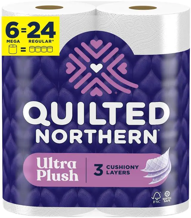 Main image of Quilted Northern Ultra Plush Toilet Paper, 6 Mega Rolls = 24 Regular Rolls