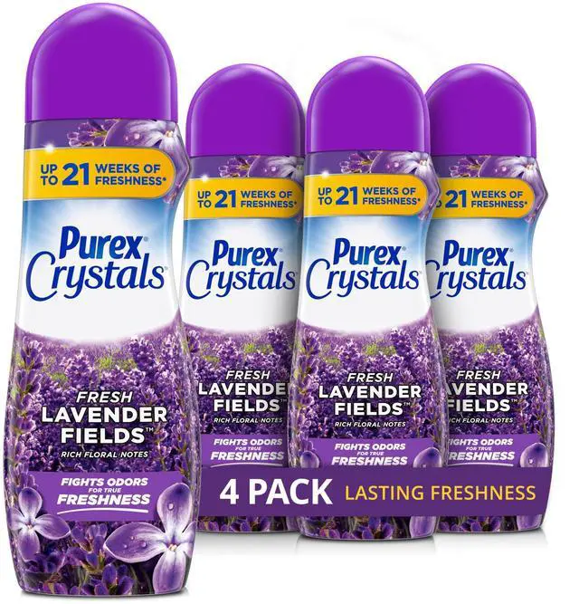 Main image of Purex Crystals In-Wash Scent Booster, Fresh Lavender Fields, 21oz (Pack of 4), Long-Lasting Freshness & Odor Elimination Technology