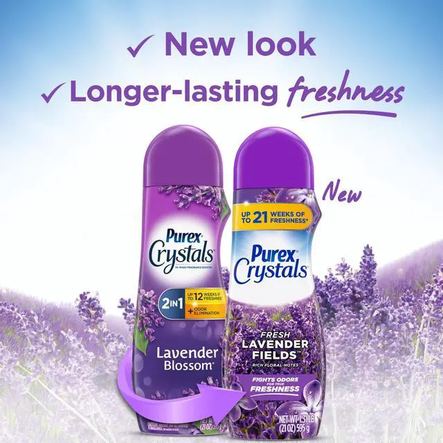 Alt view image 2 of 6 - Purex Crystals In-Wash Scent Booster, Fresh Lavender Fields, 21oz (Pack of 4), Long-Lasting Freshness & Odor Elimination Technology