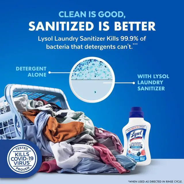 Alt view image 6 of 6 - Lysol Disinfectant Laundry Sanitizer & Scent Booster, Laundry Detergent Additive, Color Safe Bleach Alternative, Laundry Odor Eliminator, Kills Bacteria & Viruses, Crisp Linen Scent, 41 Fl Oz Liquid
