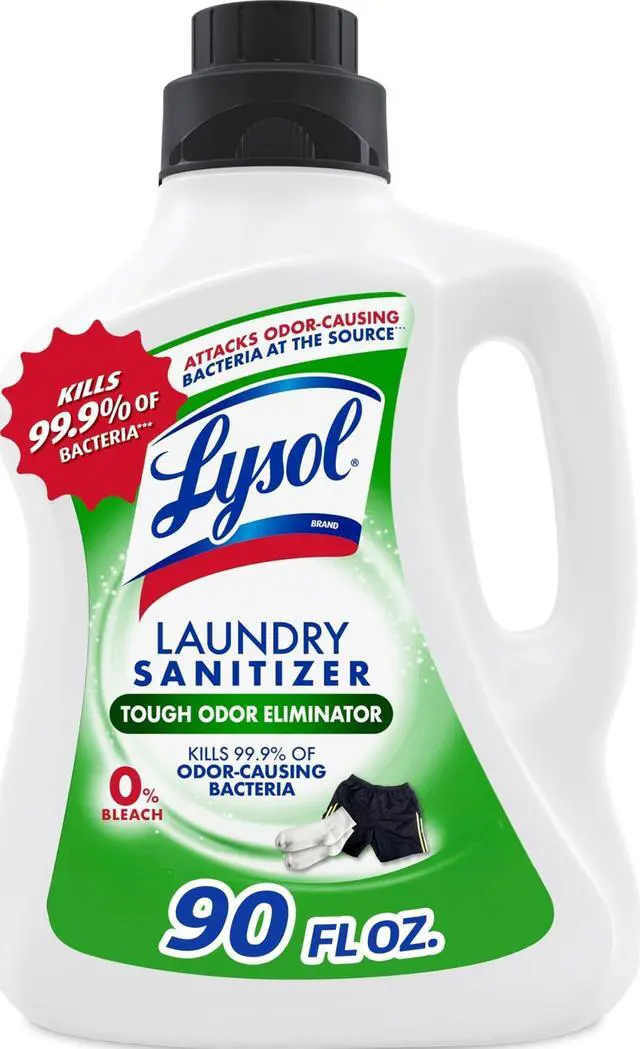 Main image of Lysol Tough Odor Eliminator Laundry Sanitizer Additive, 90oz, 0% Bleach, Eliminates Odor Causing Bacteria for Gym Clothes and Activewear