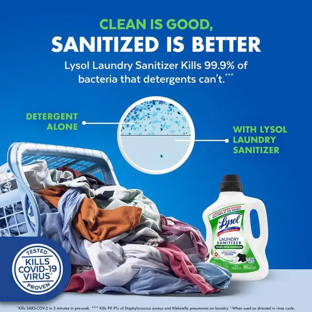 Alt view image 5 of 6 - Lysol Tough Odor Eliminator Laundry Sanitizer Additive, 90oz, 0% Bleach, Eliminates Odor Causing Bacteria for Gym Clothes and Activewear