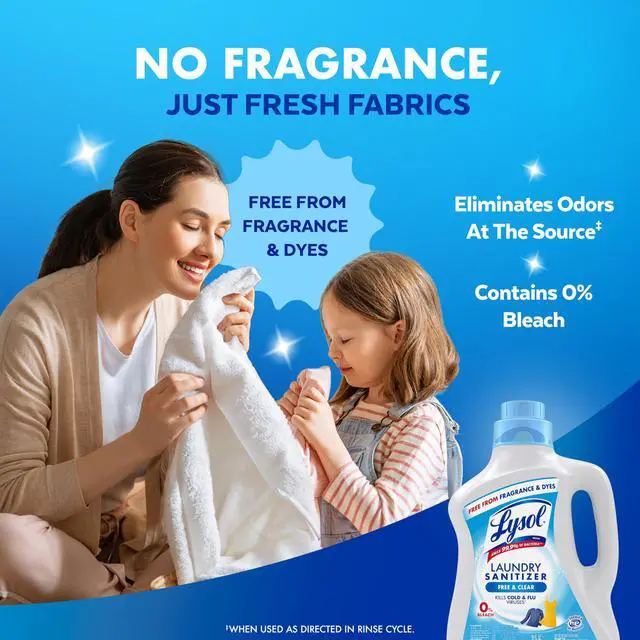 Alt view image 4 of 6 - Lysol Laundry Sanitizer Additive, Free & Clear, Unscented, 0% Bleach, 90 Fl Oz (Pack of 1)