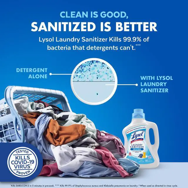 Alt view image 3 of 6 - Lysol Laundry Sanitizer Additive, Free & Clear, Unscented, 0% Bleach, 90 Fl Oz (Pack of 1)