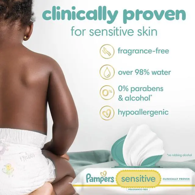 Alt view image 5 of 6 - Pampers Sensitive Baby Wipes 168 Count (3 Flip-Top Packs) Water Based Hypoallergenic Fragrance Free Unscented Multi-Use