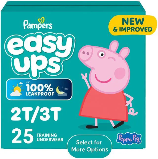 Main image of Easy Ups Girls & Boys Potty Training Pants, Size 4 (2T3T), 25 Count, Peppa Pig, 100% Leakproof Day and Night, Hypoallergenic