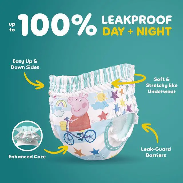 Alt view image 3 of 6 - Easy Ups Girls & Boys Potty Training Pants, Size 4 (2T3T), 25 Count, Peppa Pig, 100% Leakproof Day and Night, Hypoallergenic