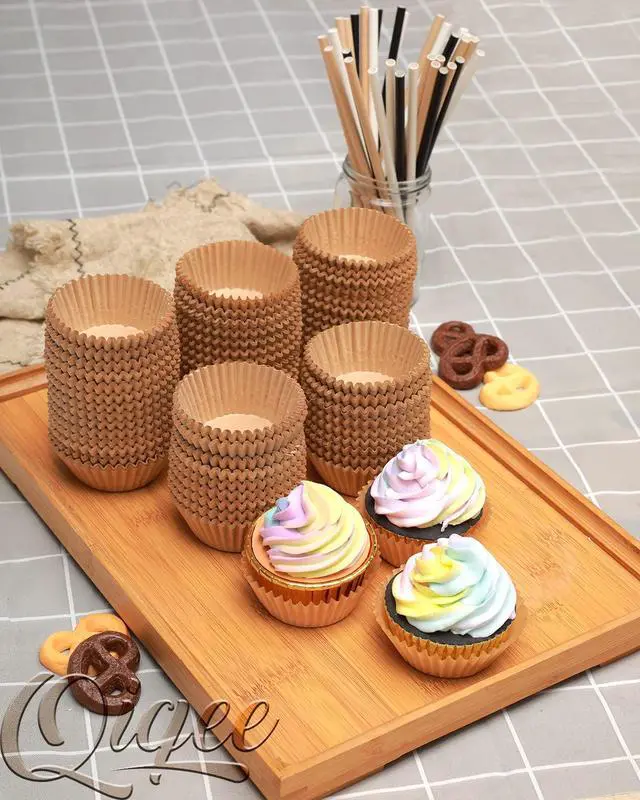 Alt view image 2 of 6 - QiQee 600 Count Mini Cupcake Liners, Natural Muffin Liners, Food Grade Brown Baking Cups, Odorless (Small Size)