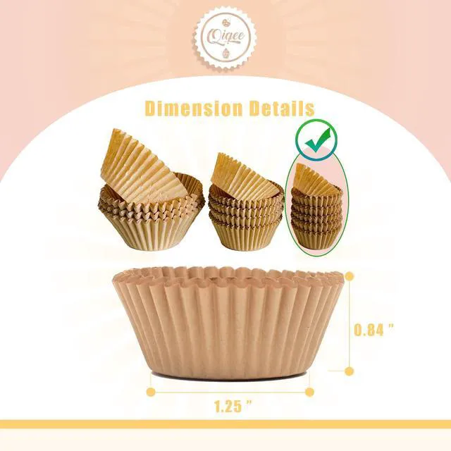 Alt view image 3 of 6 - QiQee 600 Count Mini Cupcake Liners, Natural Muffin Liners, Food Grade Brown Baking Cups, Odorless (Small Size)