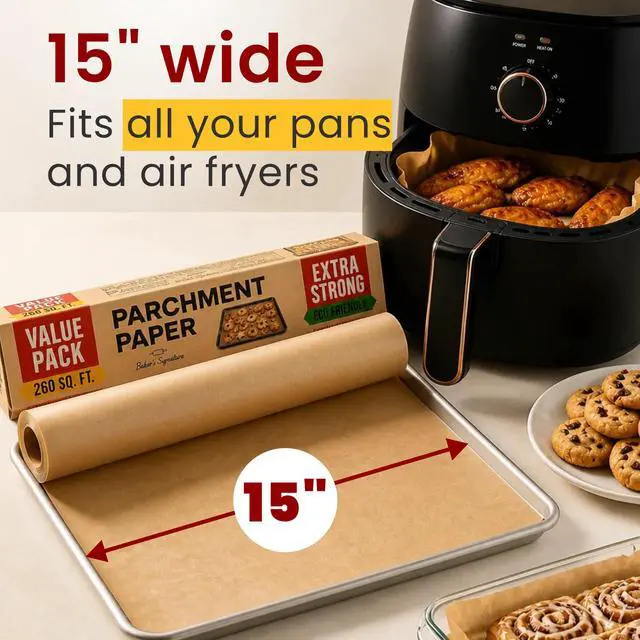 Alt view image 3 of 6 - Baker's Signature Unbleached Parchment Paper Roll With Cutter, 15 Inches x 64 Meters