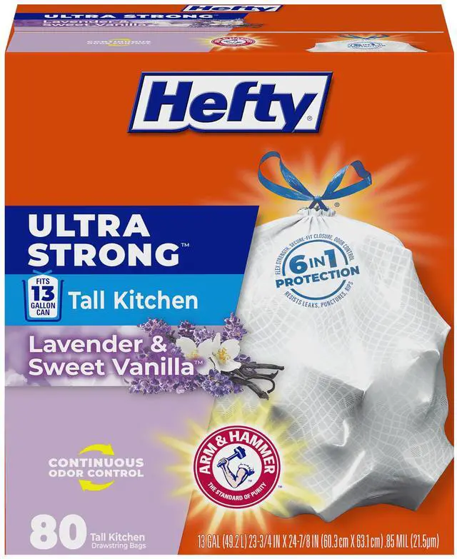 Main image of Hefty 13 Gallon Kitchen Trash Bags, White, Lavender & Vanilla Scent, 80 Count