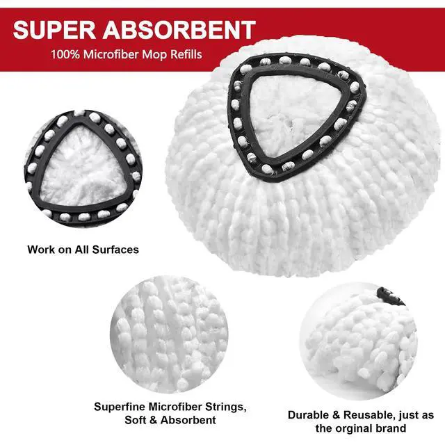 Alt view image 5 of 6 - O-Ceda Easy Wrin Spin System Mop Head Replacement, 4 Pack, Microfiber Refill