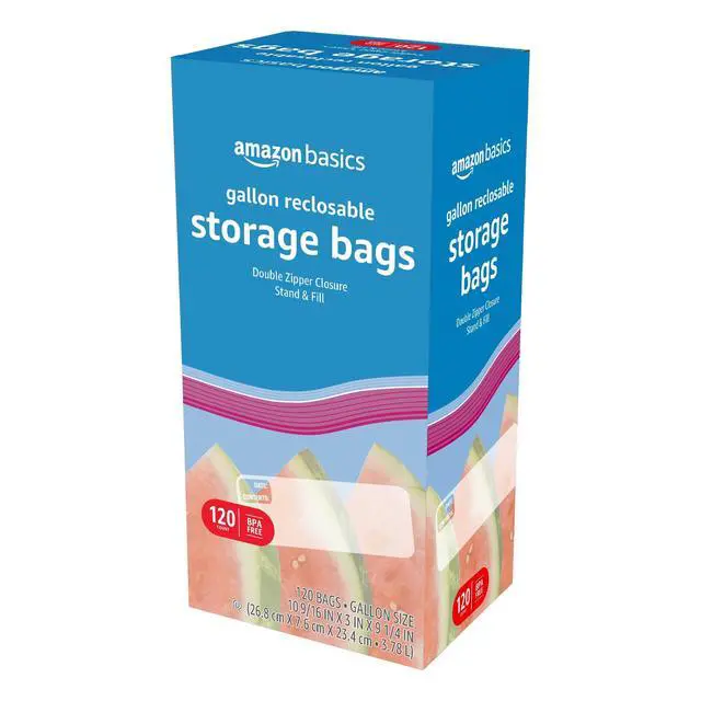 Alt view image 5 of 5 - Amazon Basics Reusable Gallon Food Storage Bags with Double Zipper Seal, Stand and Fill Base, BPA-Free, 120 Count