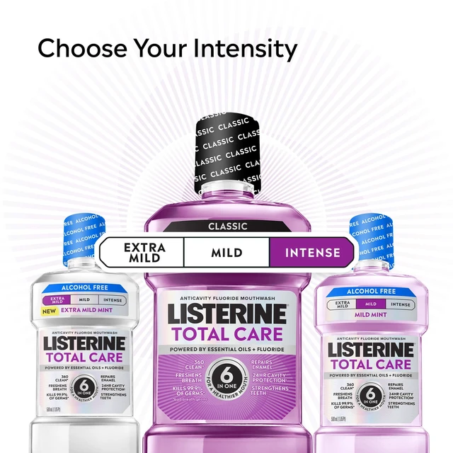 Alt view image 2 of 5 - Listerine Total Care Fluoride Mouthwash Intense Mint 33.8 fl oz 1L for Cavity Prevention