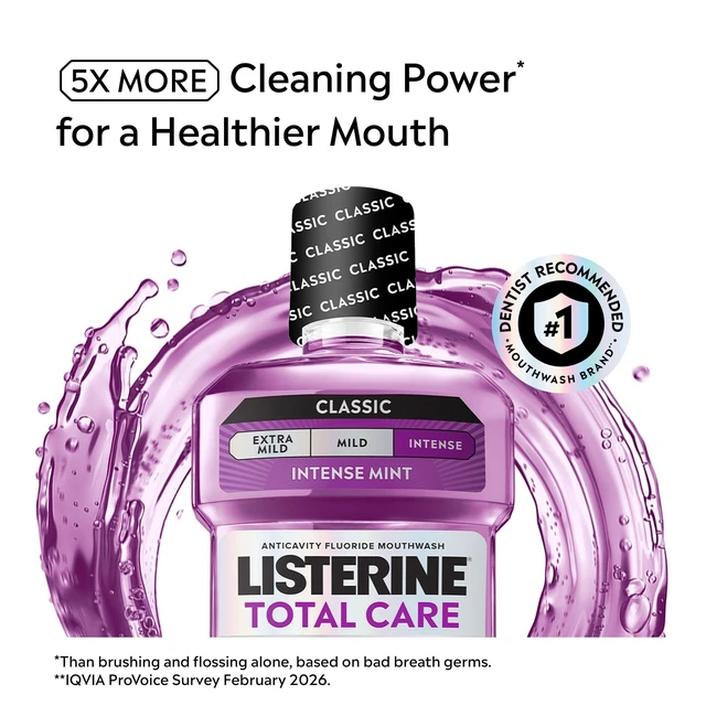 Alt view image 4 of 5 - Listerine Total Care Fluoride Mouthwash Intense Mint 33.8 fl oz 1L for Cavity Prevention