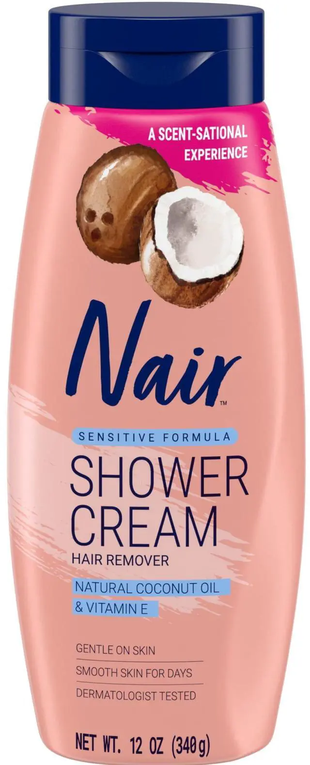 Main image of Nair Sensitive Formula Shower Cream, Hair Removal Cream with Coconut Oil, 12 Oz