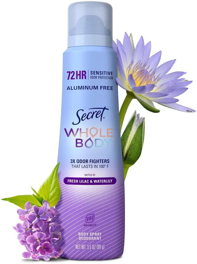 Main image of Secret Whole Body Aluminum Free Deodorant Spray for Women, Lilac & Waterlily, 3.5 oz