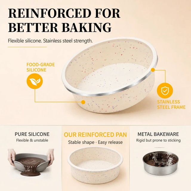 Alt view image 2 of 6 - Vinino 6 Inch Round Cake Pans, 2 Pack Silicone Mold with Metal Frame