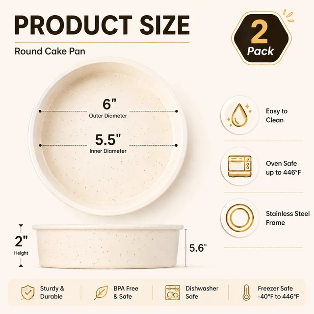 Alt view image 6 of 6 - Vinino 6 Inch Round Cake Pans, 2 Pack Silicone Mold with Metal Frame