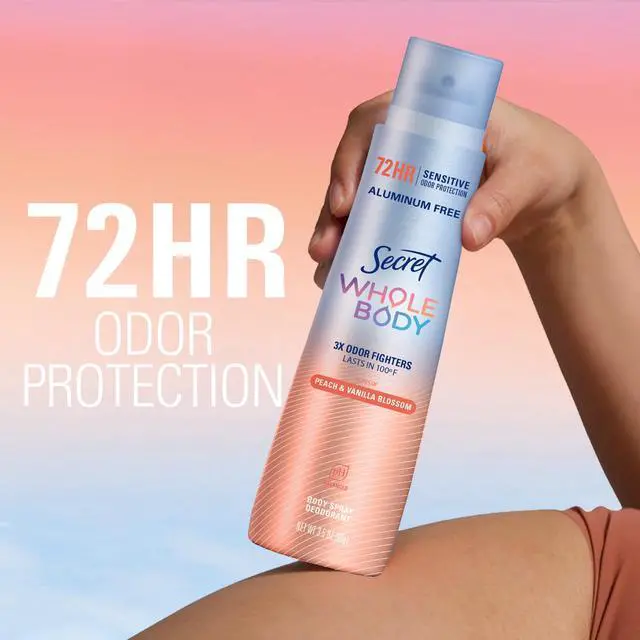 Alt view image 2 of 4 - Secret Women's Whole Body Deodorant Spray, Aluminum Free, Peach & Vanilla, 3.5oz
