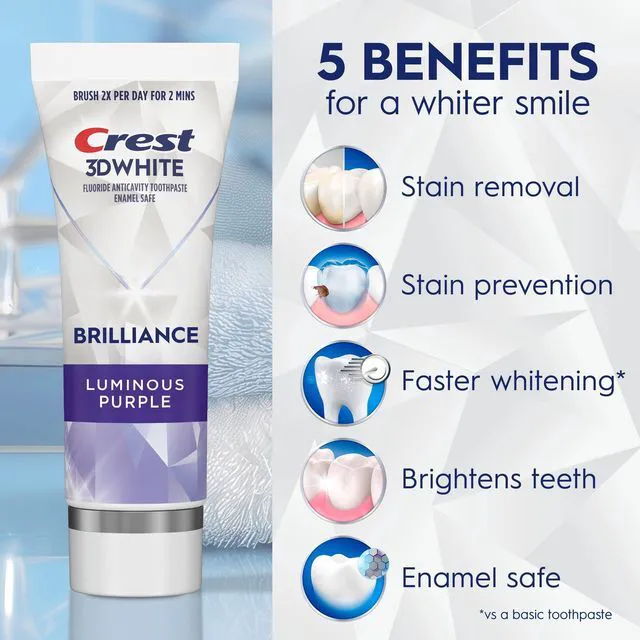 Alt view image 5 of 5 - Crest 3D White Brilliance Luminous Purple Teeth Whitening Toothpaste, 4.6oz
