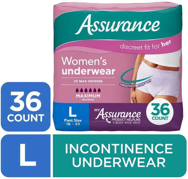 Main image of Assurance Women's Incontinence and Postpartum Underwear, L, Maximum Absorbency, 36 Count