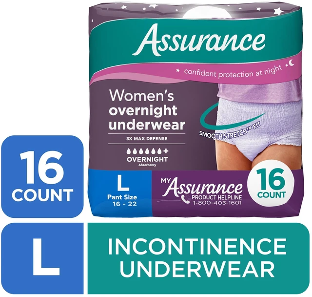 Main image of Assurance Women's Overnight Incontinence and Postpartum Underwear, L, Ultimate Absorbency, 16 Count