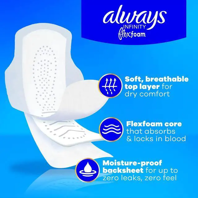 Alt view image 4 of 6 - Always Infinity FlexFoam Size 2 Heavy Pads with Wings, Unscented, 60 Count for Women