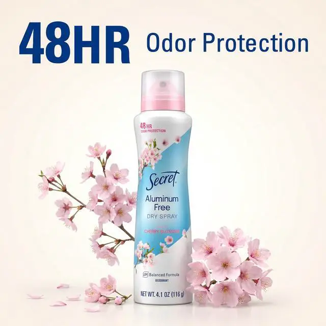 Alt view image 4 of 4 - Secret Dry Spray Deodorant, Aluminum Free, Cherry Blossom, 4.1 oz