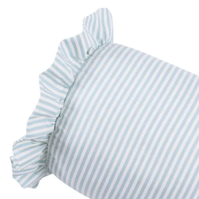 Alt view image 4 of 5 - Blue Striped Ruffle Bolster Decorative Pillow 8" x 36" Home Decor Collection