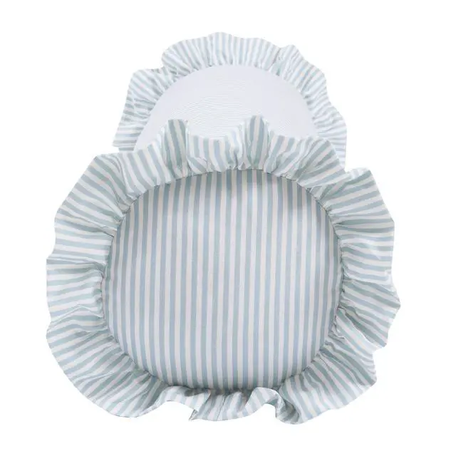 Alt view image 5 of 5 - Blue Striped Ruffle Bolster Decorative Pillow 8" x 36" Home Decor Collection