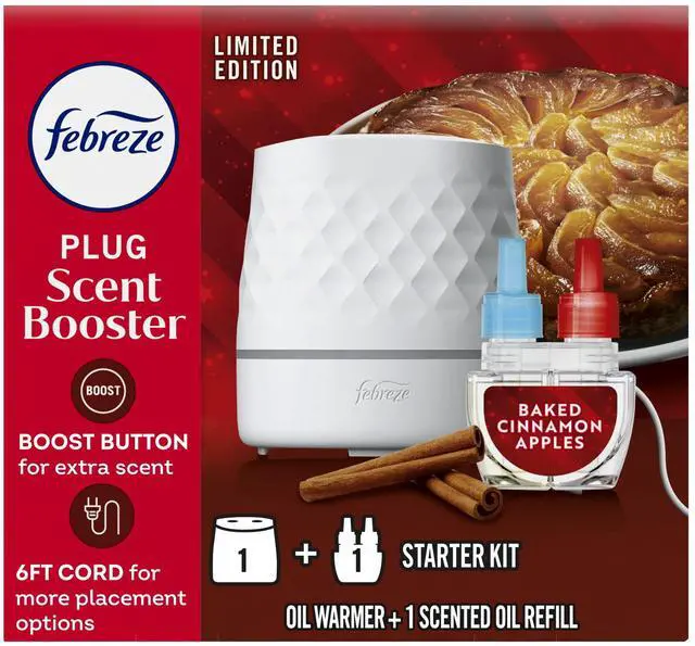 Main image of Febreze PLUG Scent Booster Starter Kit, Continuous Scent Device, Oil Diffuser, Air Freshener Plug In + 1 Baked Cinnamon Apple Refill